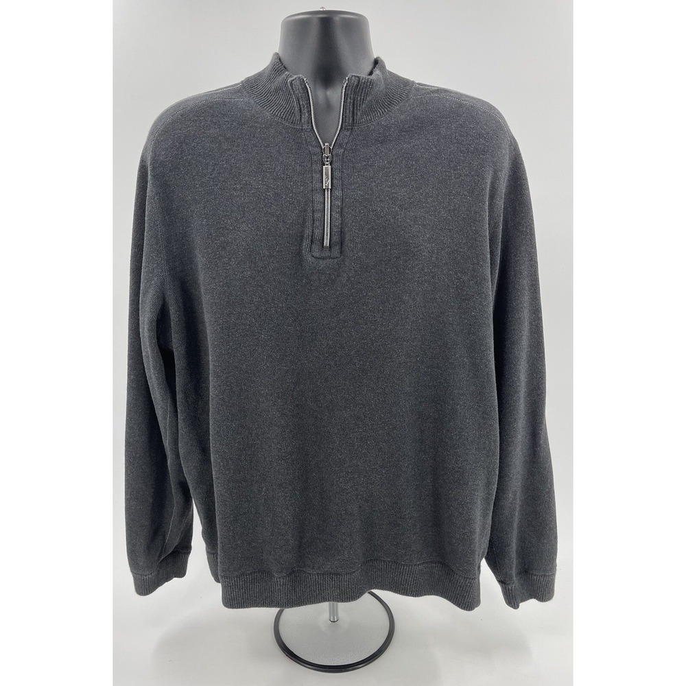 Tommy Bahama Reversible‎ Sweater XL Long Sleeve 1/4 Zip Blue & Gray Pullover